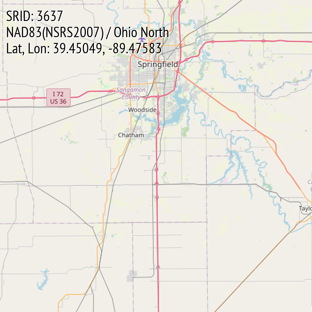 NAD83(NSRS2007) / Ohio North (SRID: 3637, Lat, Lon: 39.45049, -89.47583)