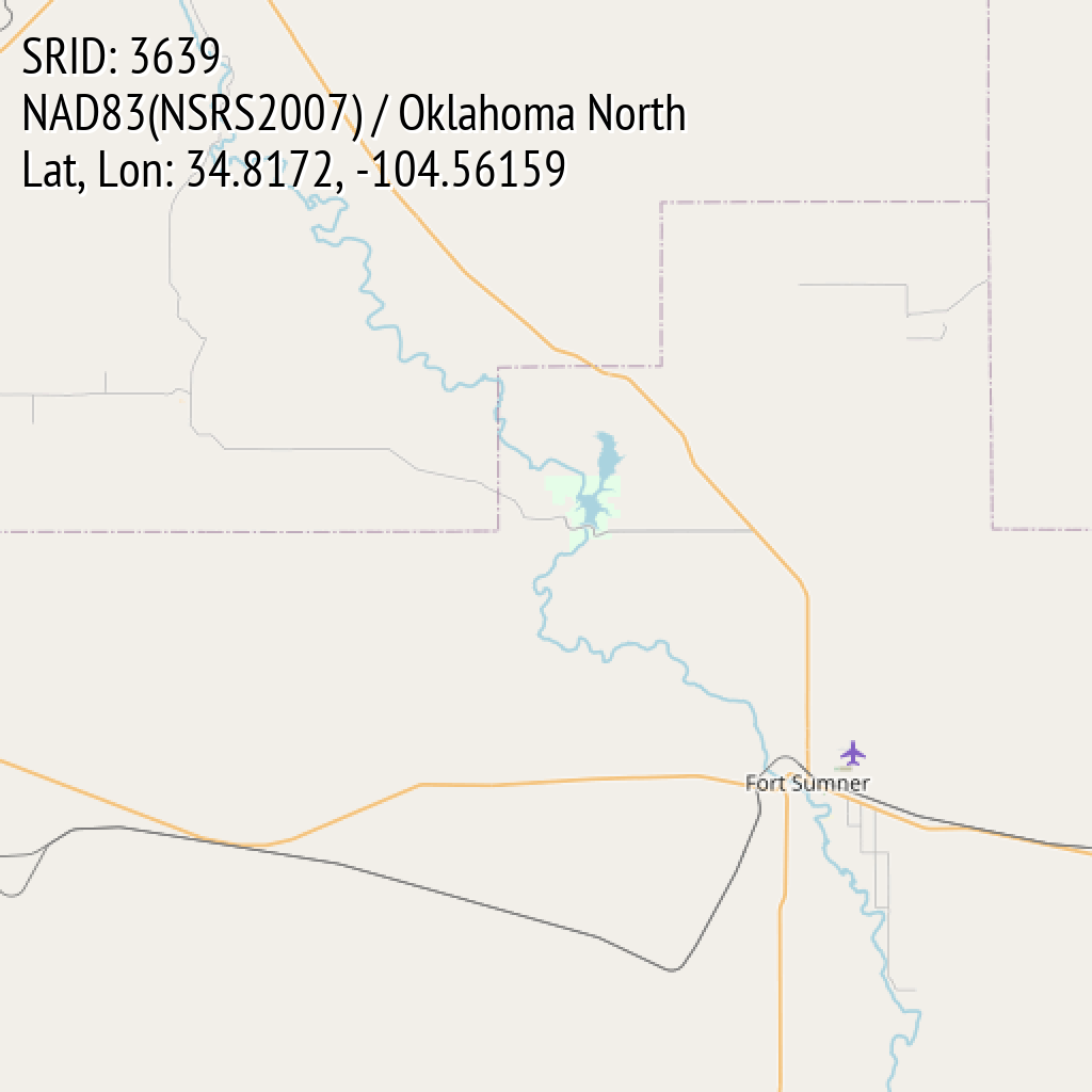 NAD83(NSRS2007) / Oklahoma North (SRID: 3639, Lat, Lon: 34.8172, -104.56159)