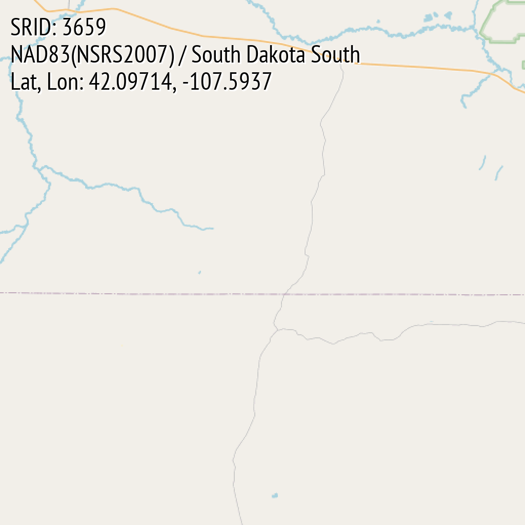 NAD83(NSRS2007) / South Dakota South (SRID: 3659, Lat, Lon: 42.09714, -107.5937)