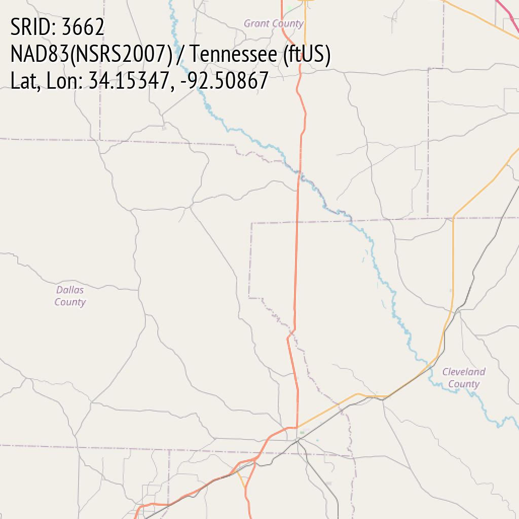 NAD83(NSRS2007) / Tennessee (ftUS) (SRID: 3662, Lat, Lon: 34.15347, -92.50867)