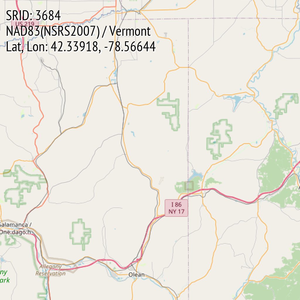 NAD83(NSRS2007) / Vermont (SRID: 3684, Lat, Lon: 42.33918, -78.56644)