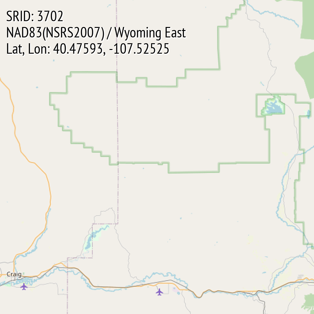 NAD83(NSRS2007) / Wyoming East (SRID: 3702, Lat, Lon: 40.47593, -107.52525)