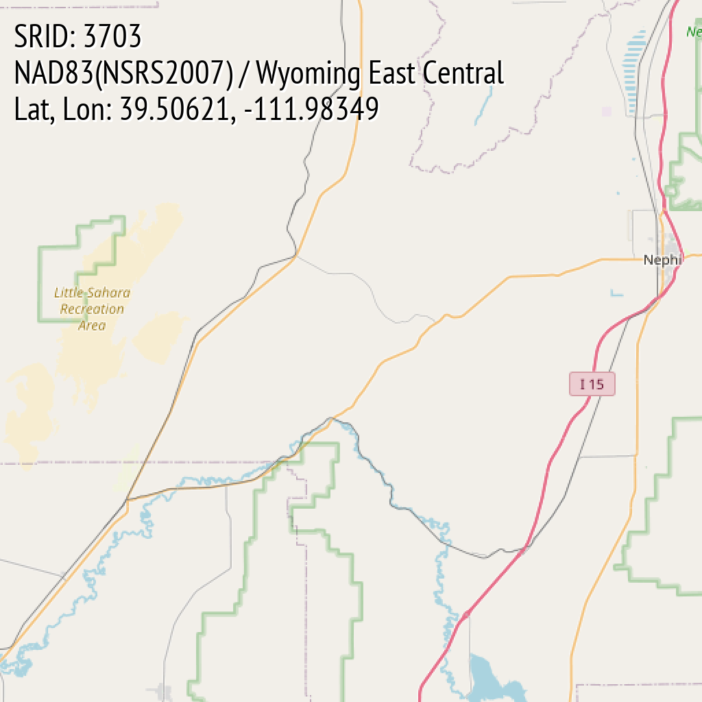 NAD83(NSRS2007) / Wyoming East Central (SRID: 3703, Lat, Lon: 39.50621, -111.98349)