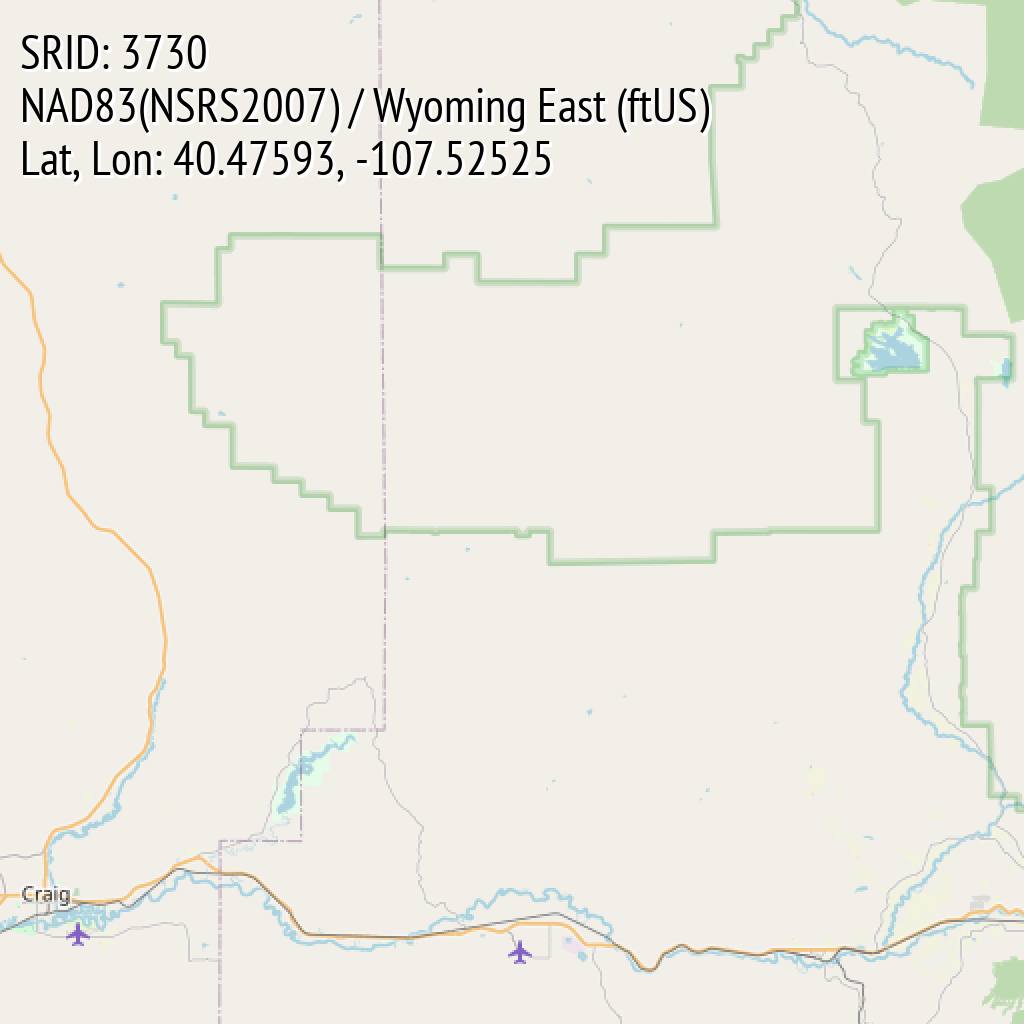 NAD83(NSRS2007) / Wyoming East (ftUS) (SRID: 3730, Lat, Lon: 40.47593, -107.52525)