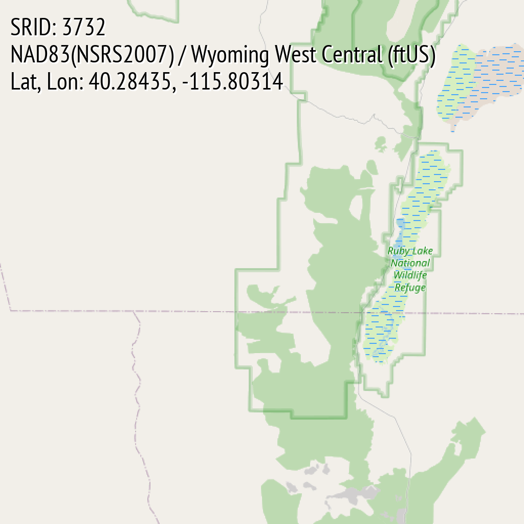 NAD83(NSRS2007) / Wyoming West Central (ftUS) (SRID: 3732, Lat, Lon: 40.28435, -115.80314)
