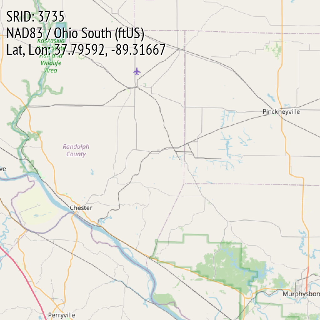 NAD83 / Ohio South (ftUS) (SRID: 3735, Lat, Lon: 37.79592, -89.31667)