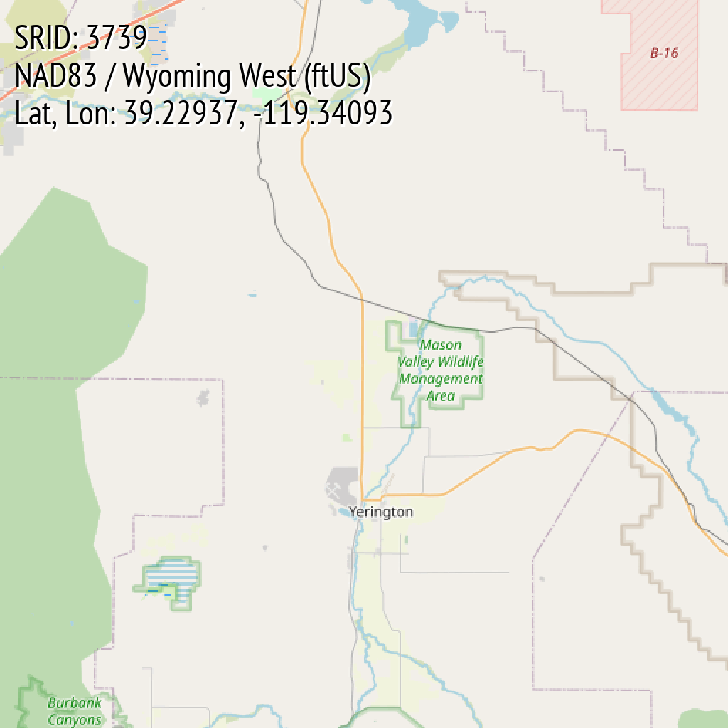 NAD83 / Wyoming West (ftUS) (SRID: 3739, Lat, Lon: 39.22937, -119.34093)