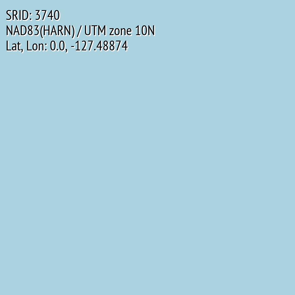 NAD83(HARN) / UTM zone 10N (SRID: 3740, Lat, Lon: 0.0, -127.48874)