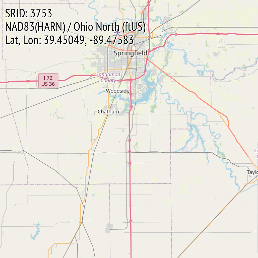 NAD83(HARN) / Ohio North (ftUS) (SRID: 3753, Lat, Lon: 39.45049, -89.47583)
