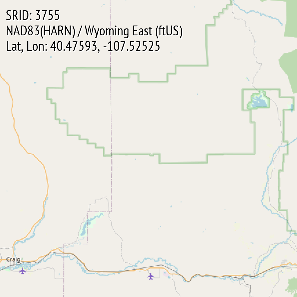 NAD83(HARN) / Wyoming East (ftUS) (SRID: 3755, Lat, Lon: 40.47593, -107.52525)