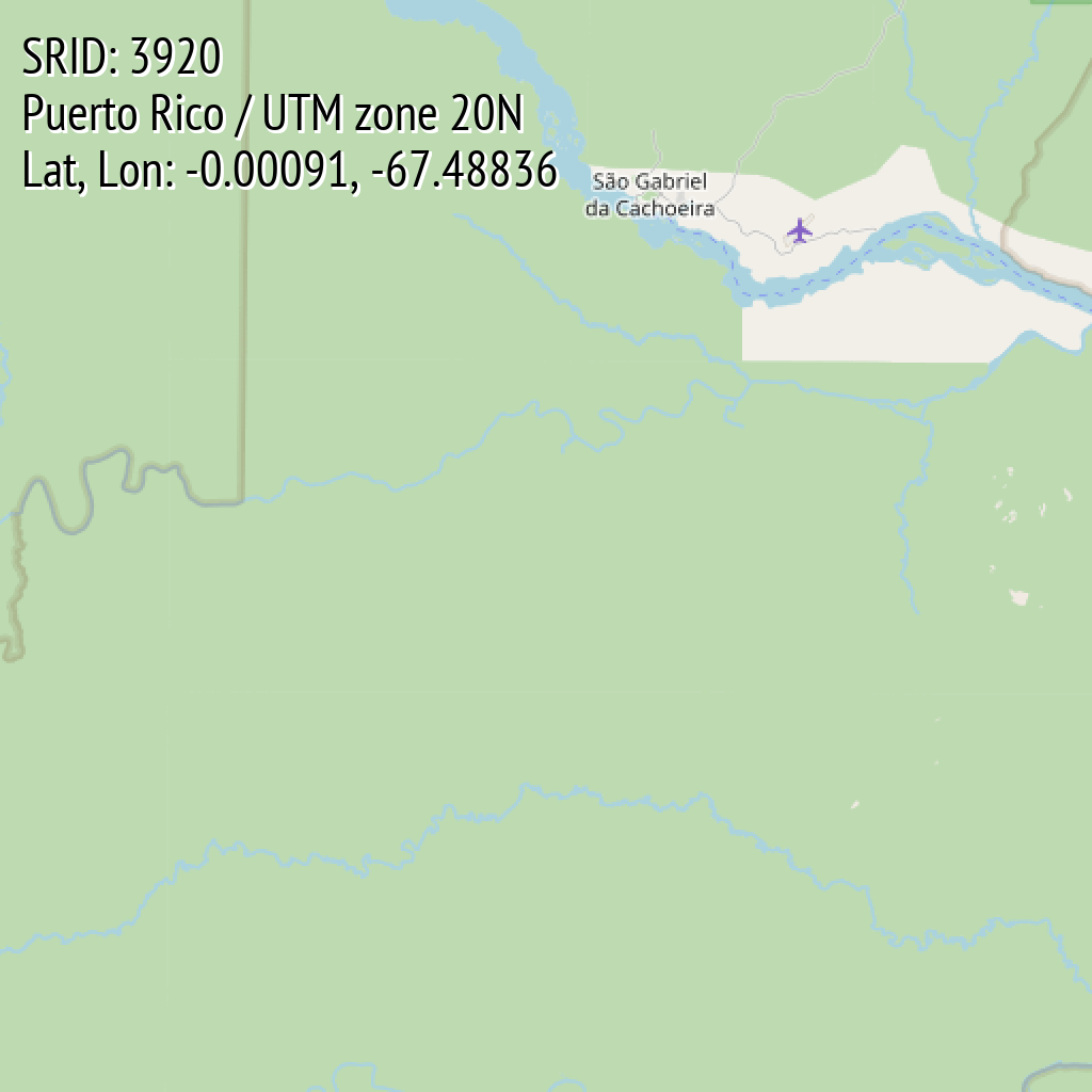 Puerto Rico / UTM zone 20N (SRID: 3920, Lat, Lon: -0.00091, -67.48836)