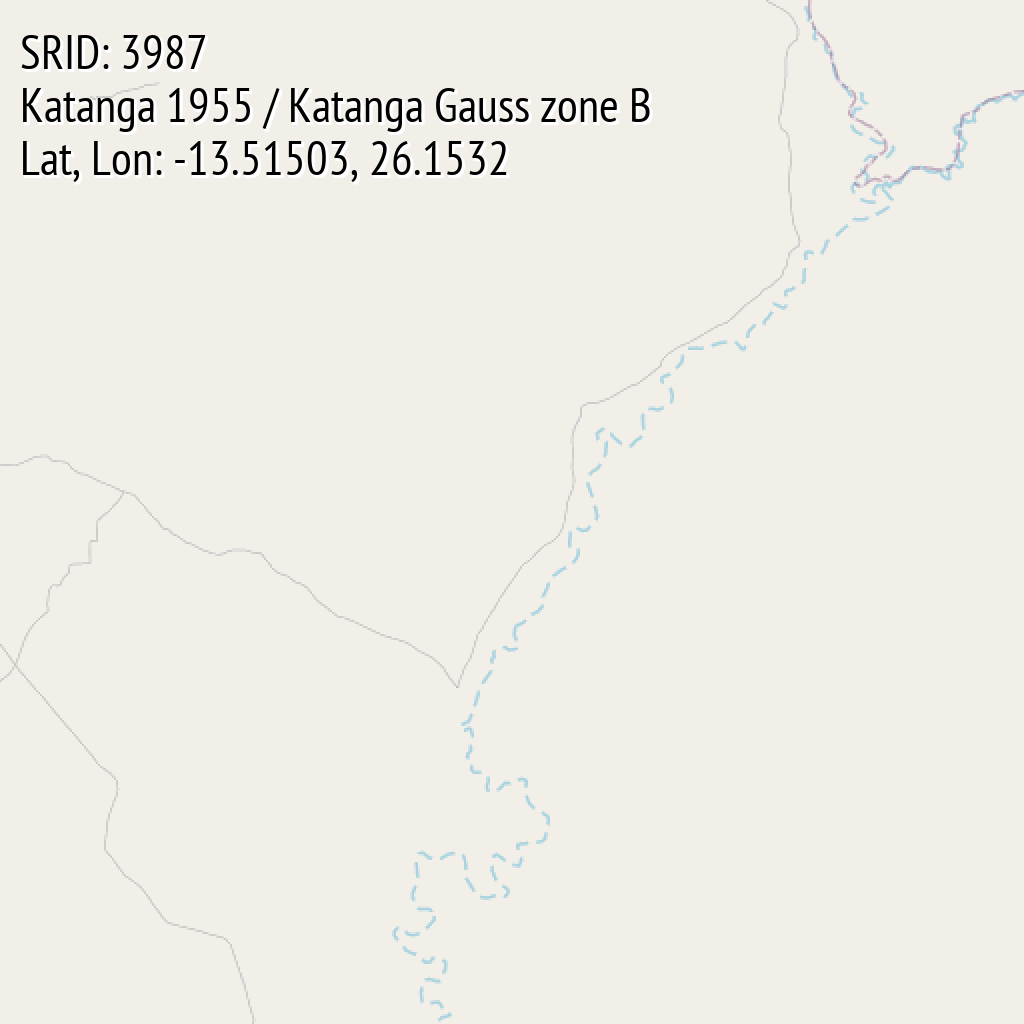 Katanga 1955 / Katanga Gauss zone B (SRID: 3987, Lat, Lon: -13.51503, 26.1532)