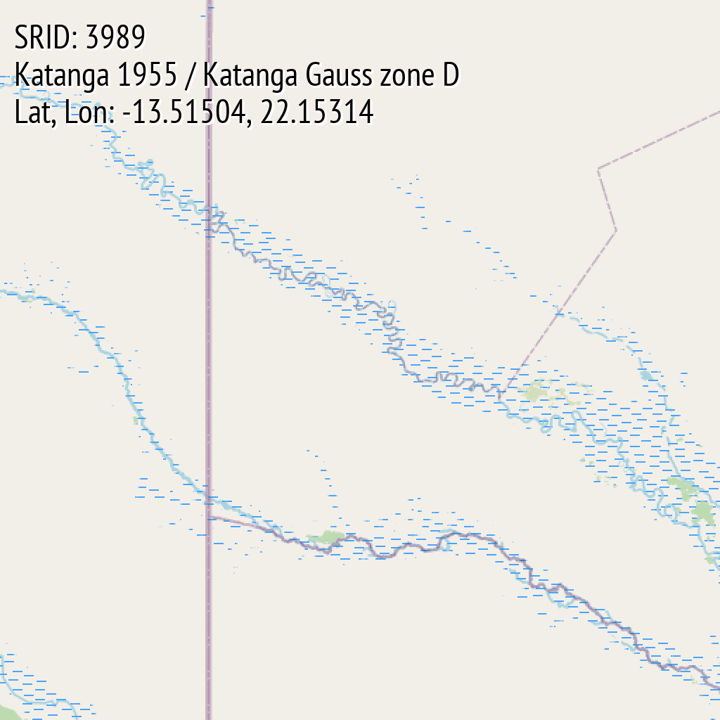 Katanga 1955 / Katanga Gauss zone D (SRID: 3989, Lat, Lon: -13.51504, 22.15314)