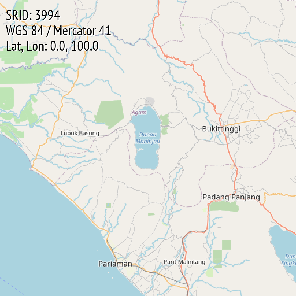 WGS 84 / Mercator 41 (SRID: 3994, Lat, Lon: 0.0, 100.0)