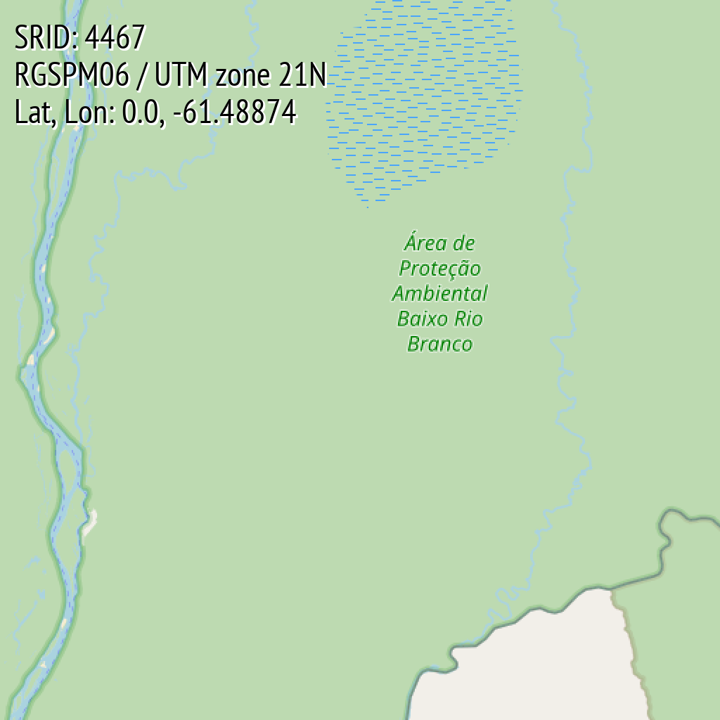 RGSPM06 / UTM zone 21N (SRID: 4467, Lat, Lon: 0.0, -61.48874)