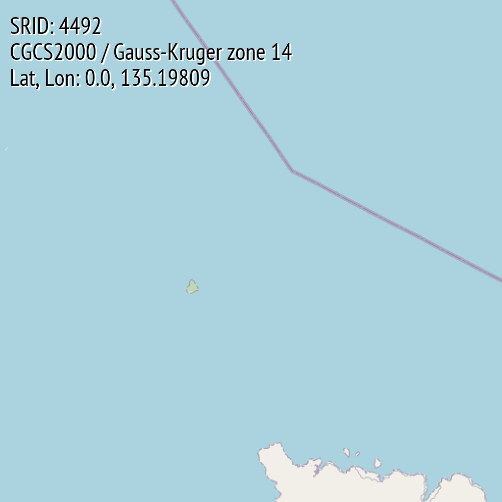 CGCS2000 / Gauss-Kruger zone 14 (SRID: 4492, Lat, Lon: 0.0, 135.19809)