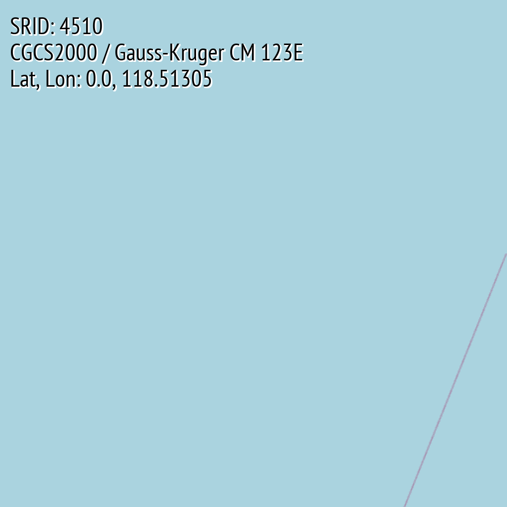 CGCS2000 / Gauss-Kruger CM 123E (SRID: 4510, Lat, Lon: 0.0, 118.51305)