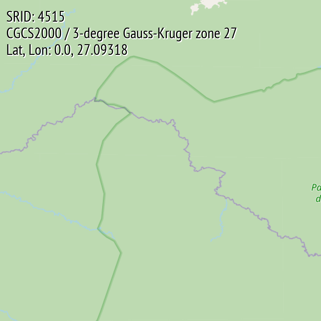 CGCS2000 / 3-degree Gauss-Kruger zone 27 (SRID: 4515, Lat, Lon: 0.0, 27.09318)