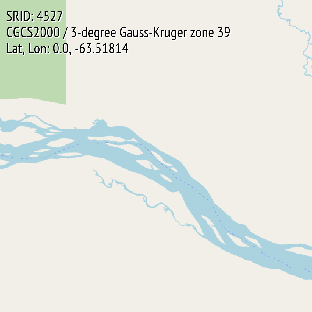 CGCS2000 / 3-degree Gauss-Kruger zone 39 (SRID: 4527, Lat, Lon: 0.0, -63.51814)