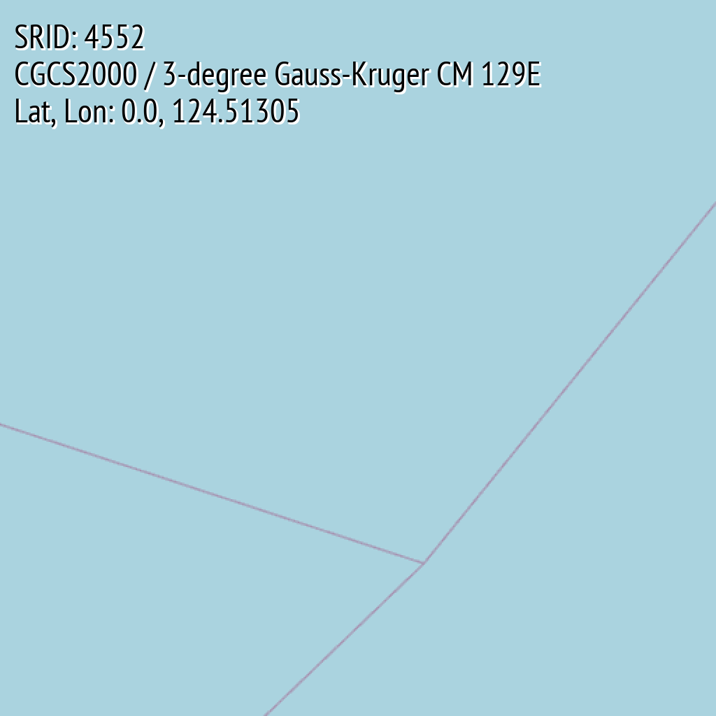 CGCS2000 / 3-degree Gauss-Kruger CM 129E (SRID: 4552, Lat, Lon: 0.0, 124.51305)