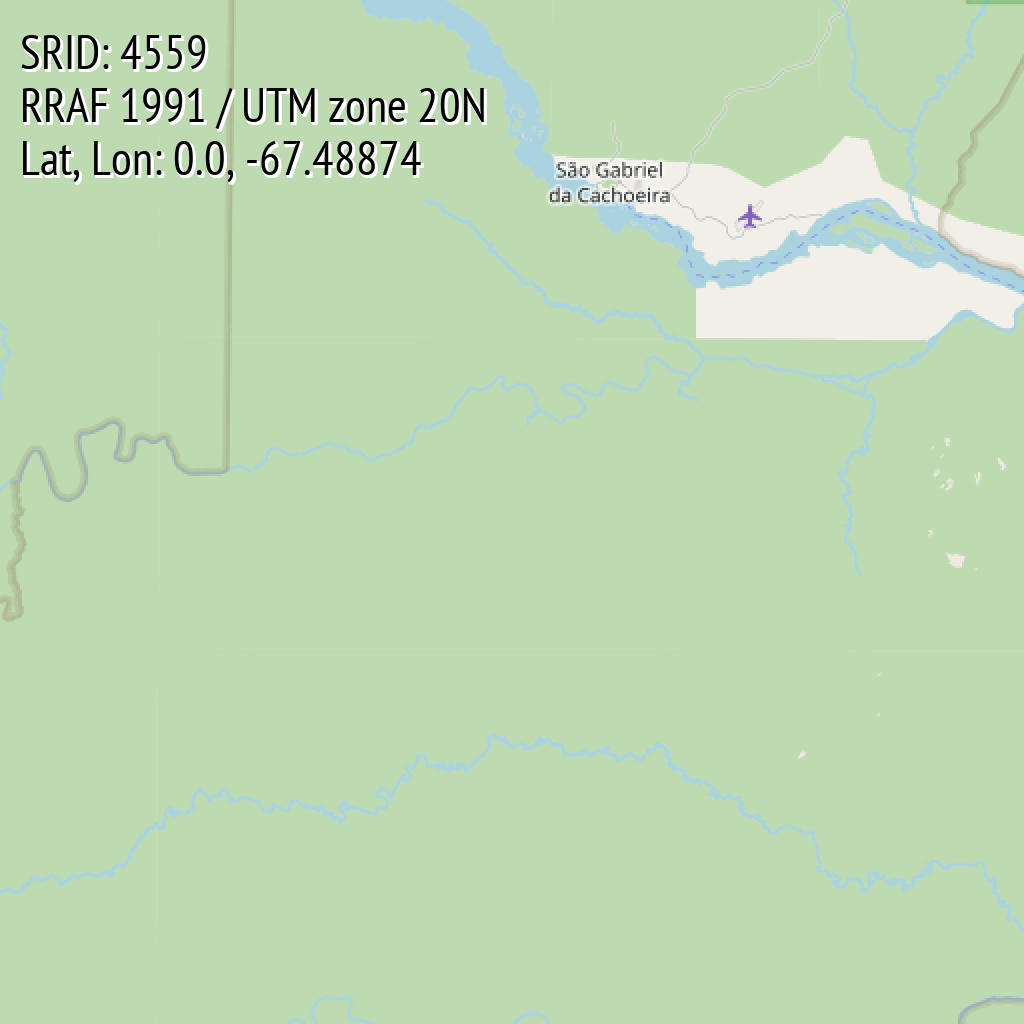 RRAF 1991 / UTM zone 20N (SRID: 4559, Lat, Lon: 0.0, -67.48874)