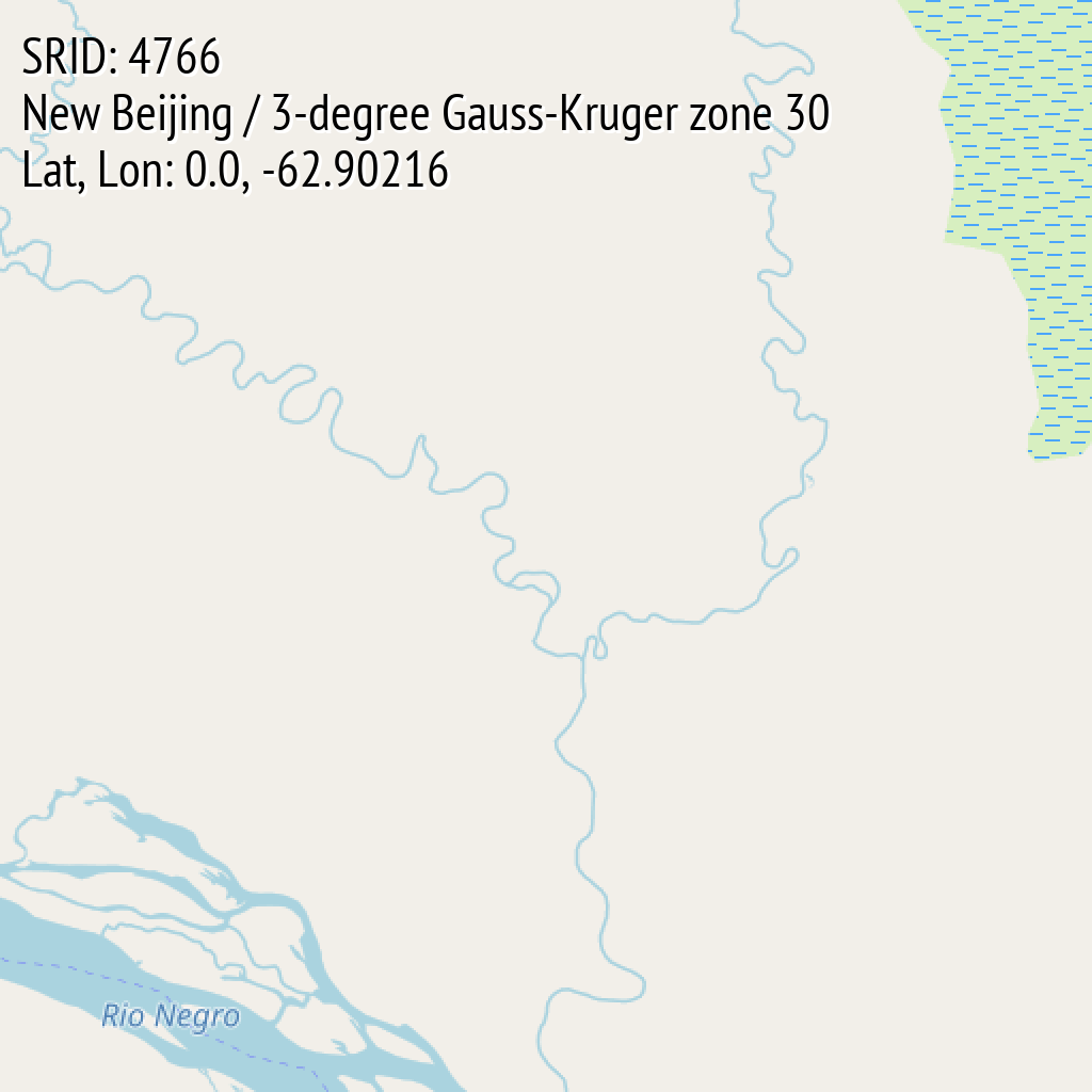 New Beijing / 3-degree Gauss-Kruger zone 30 (SRID: 4766, Lat, Lon: 0.0, -62.90216)