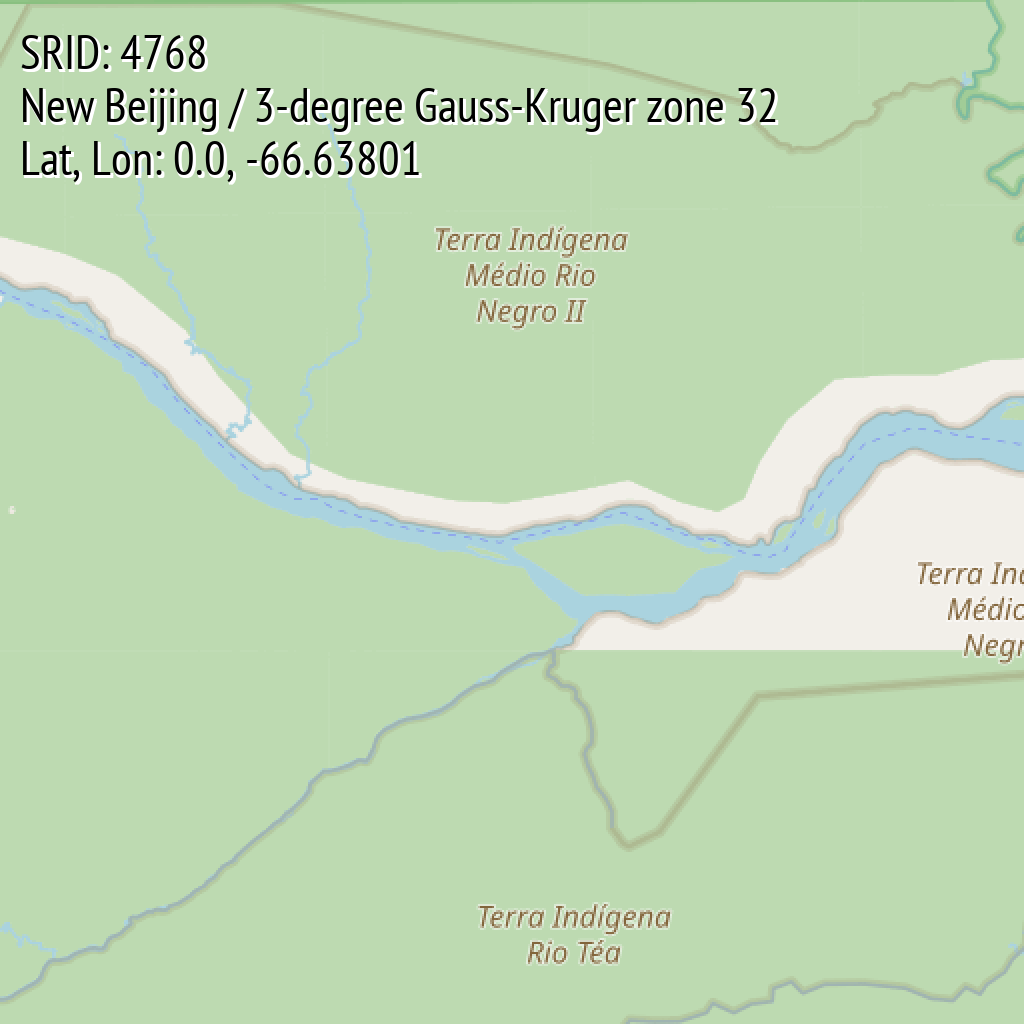 New Beijing / 3-degree Gauss-Kruger zone 32 (SRID: 4768, Lat, Lon: 0.0, -66.63801)