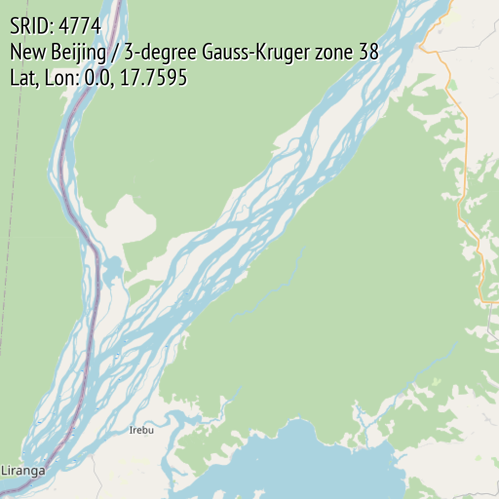 New Beijing / 3-degree Gauss-Kruger zone 38 (SRID: 4774, Lat, Lon: 0.0, 17.7595)