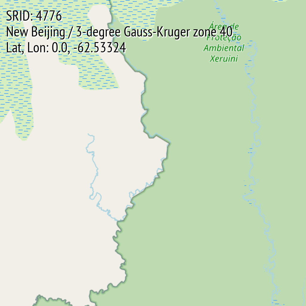 New Beijing / 3-degree Gauss-Kruger zone 40 (SRID: 4776, Lat, Lon: 0.0, -62.53324)