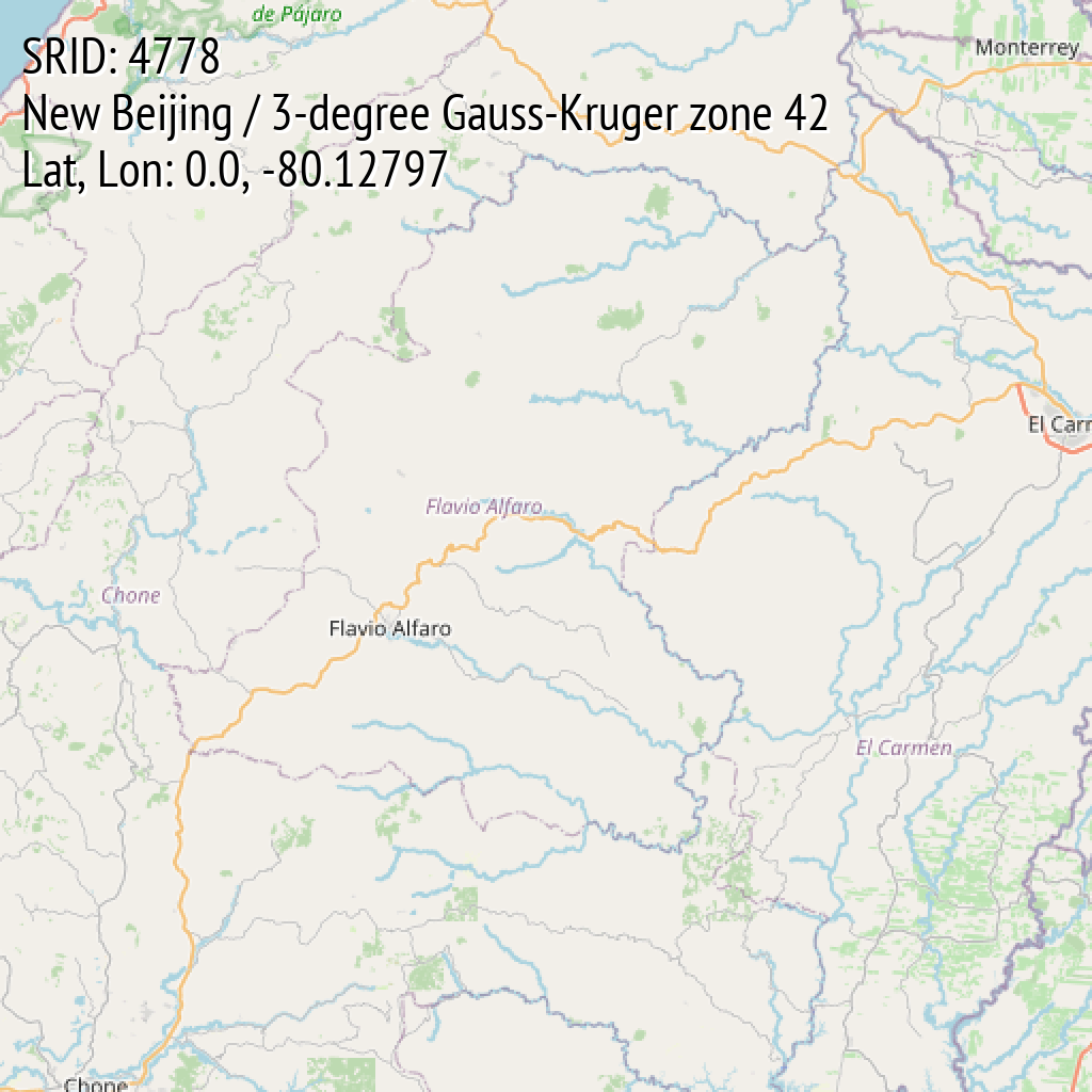 New Beijing / 3-degree Gauss-Kruger zone 42 (SRID: 4778, Lat, Lon: 0.0, -80.12797)