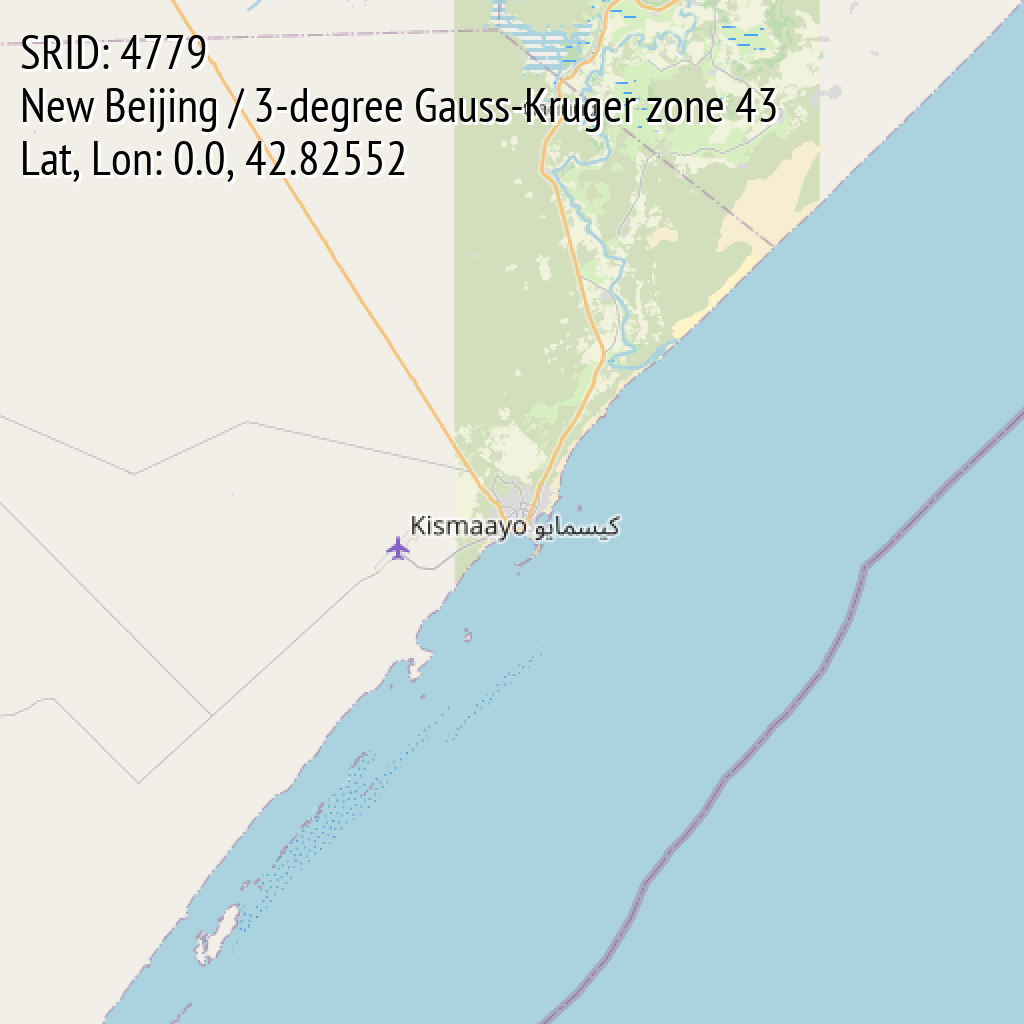 New Beijing / 3-degree Gauss-Kruger zone 43 (SRID: 4779, Lat, Lon: 0.0, 42.82552)