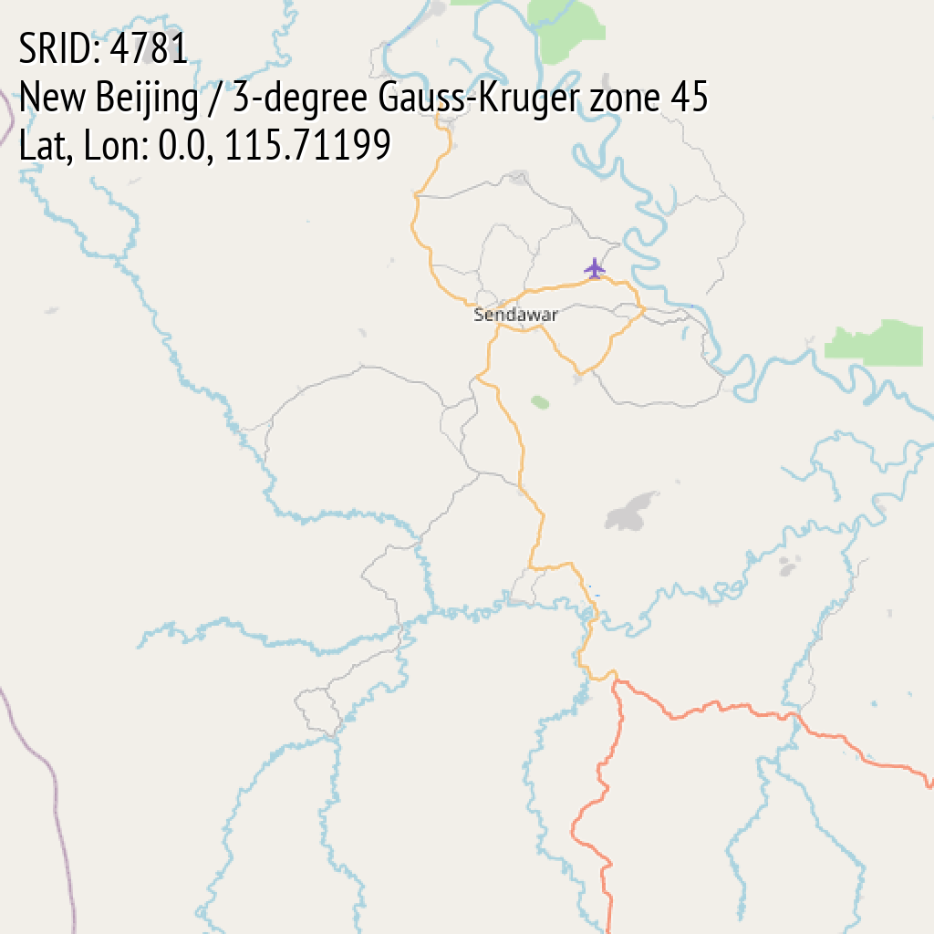 New Beijing / 3-degree Gauss-Kruger zone 45 (SRID: 4781, Lat, Lon: 0.0, 115.71199)