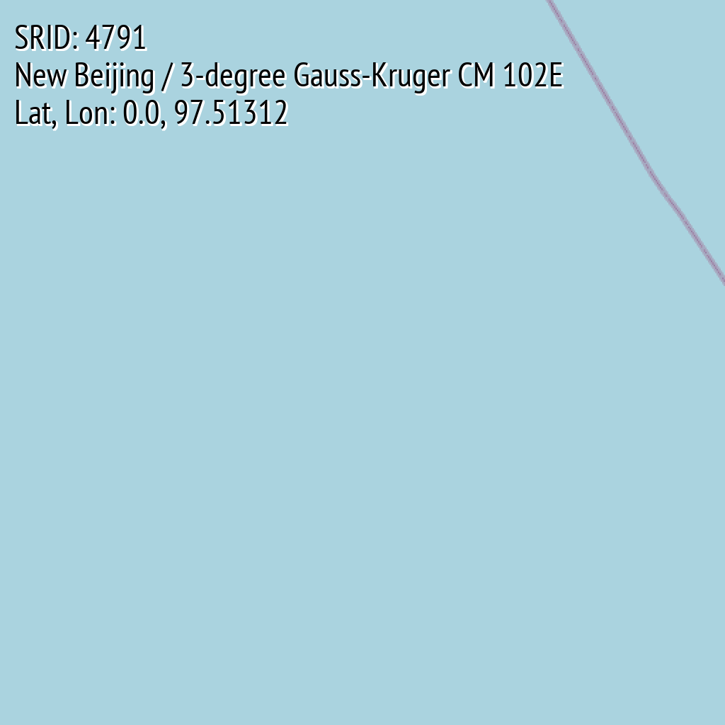 New Beijing / 3-degree Gauss-Kruger CM 102E (SRID: 4791, Lat, Lon: 0.0, 97.51312)