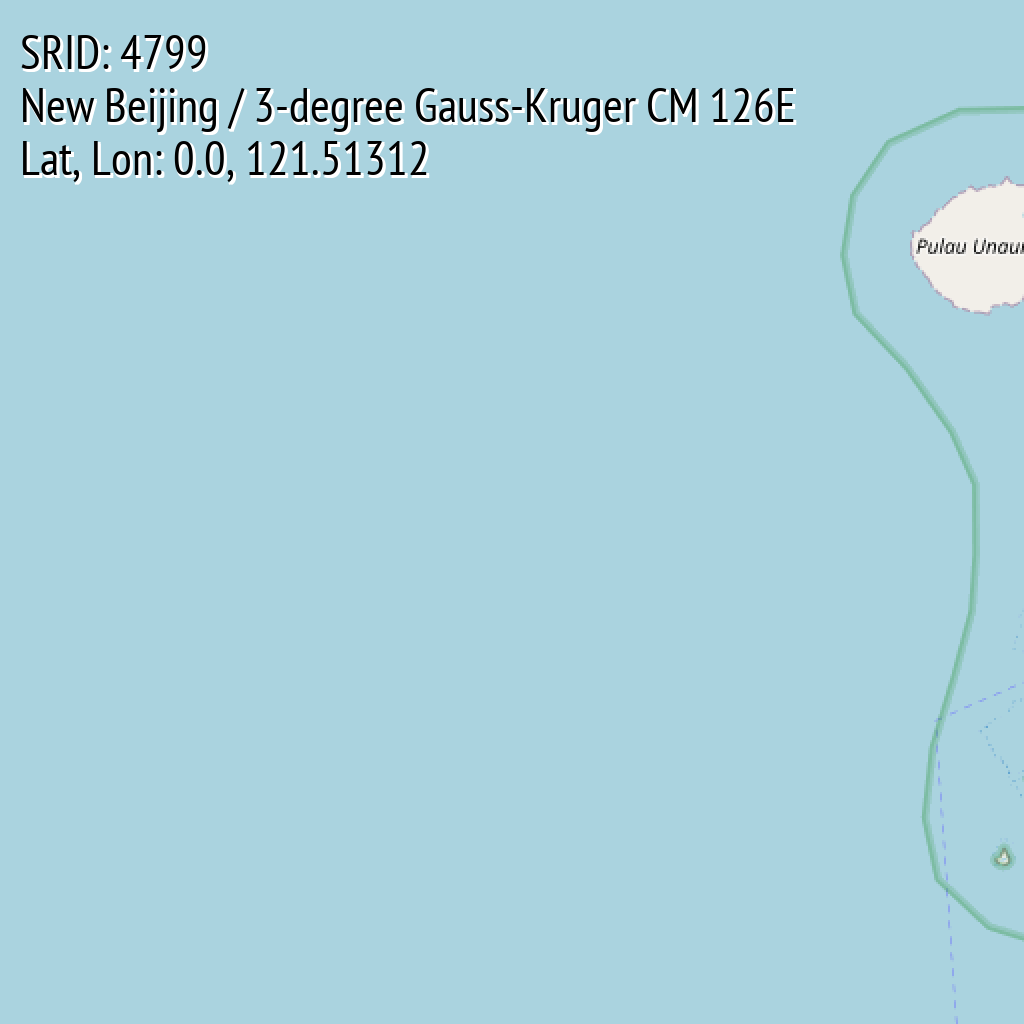 New Beijing / 3-degree Gauss-Kruger CM 126E (SRID: 4799, Lat, Lon: 0.0, 121.51312)